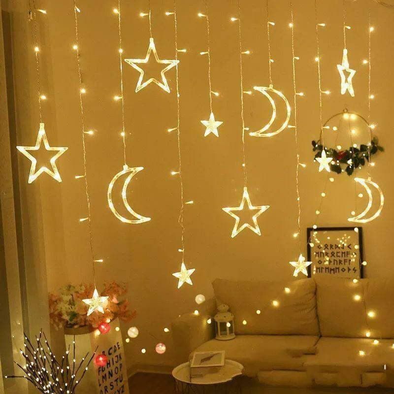 Luminous stars and crescent curtain for decoration